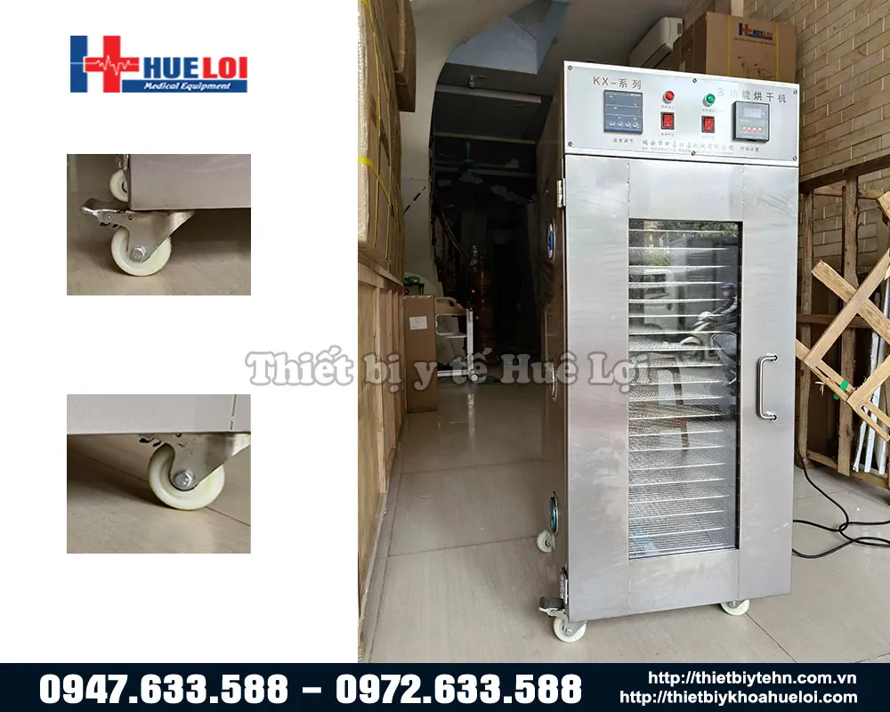 Cơ cấu bánh xe di chuyển của tủ sấy dược liệu 1 cửa 22 tầng giá rẻ