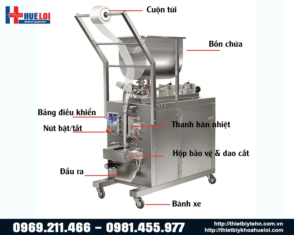 Cấu tạo chi tiết máy đóng túi chất lỏng chứa tạp chất có cánh khuấy