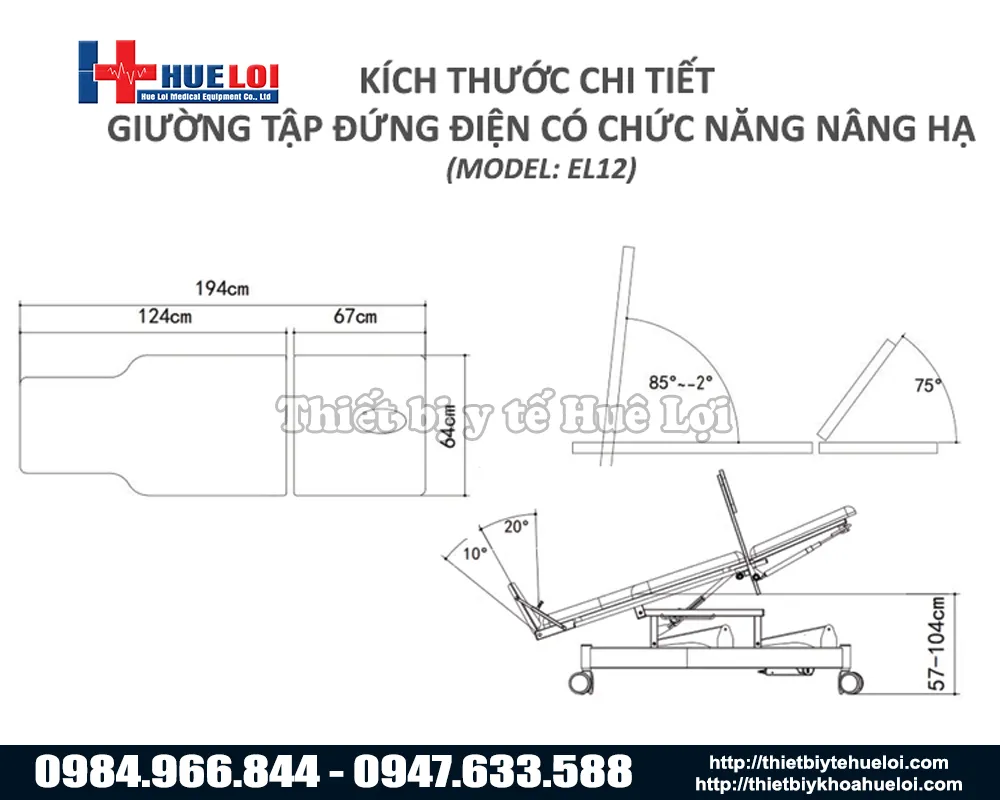 Thông số kỹ thuật giường tập đứng cao cấp coinfycare el12