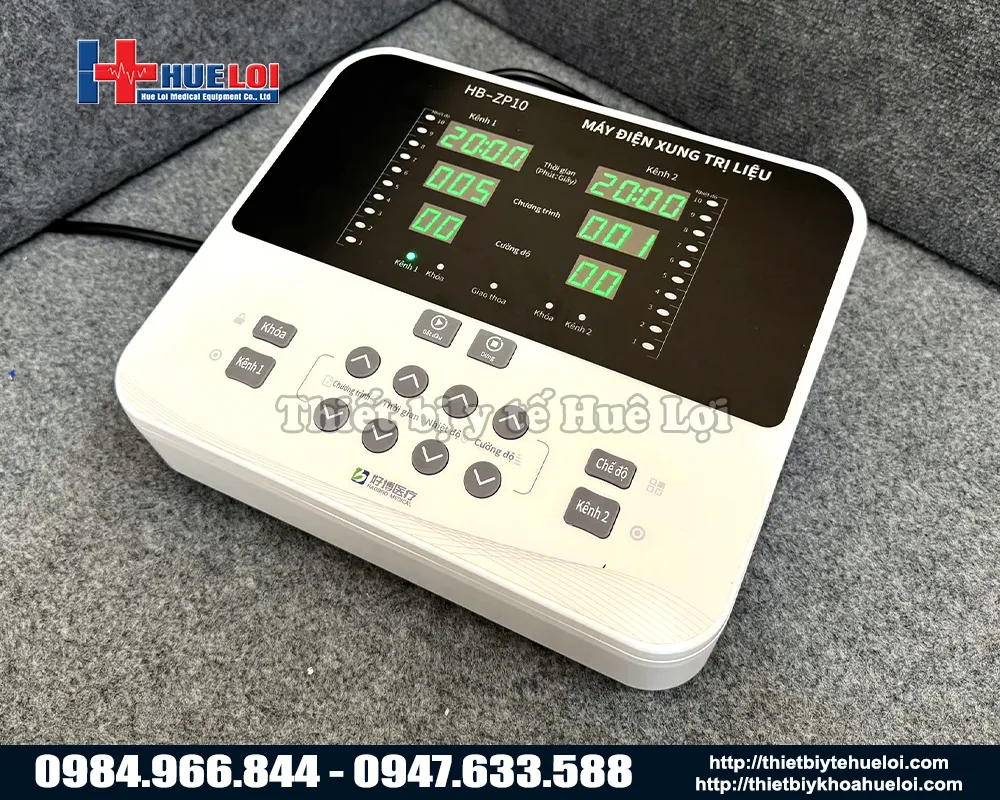 Giao diện tiếng Việt của máy trị liệu điện xung trung tần 2 kênh