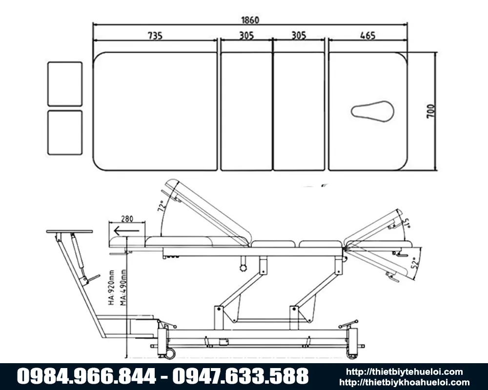 Thông số kỹ thuật giường kéo giãn cột sống lưng cổ CY-C101F