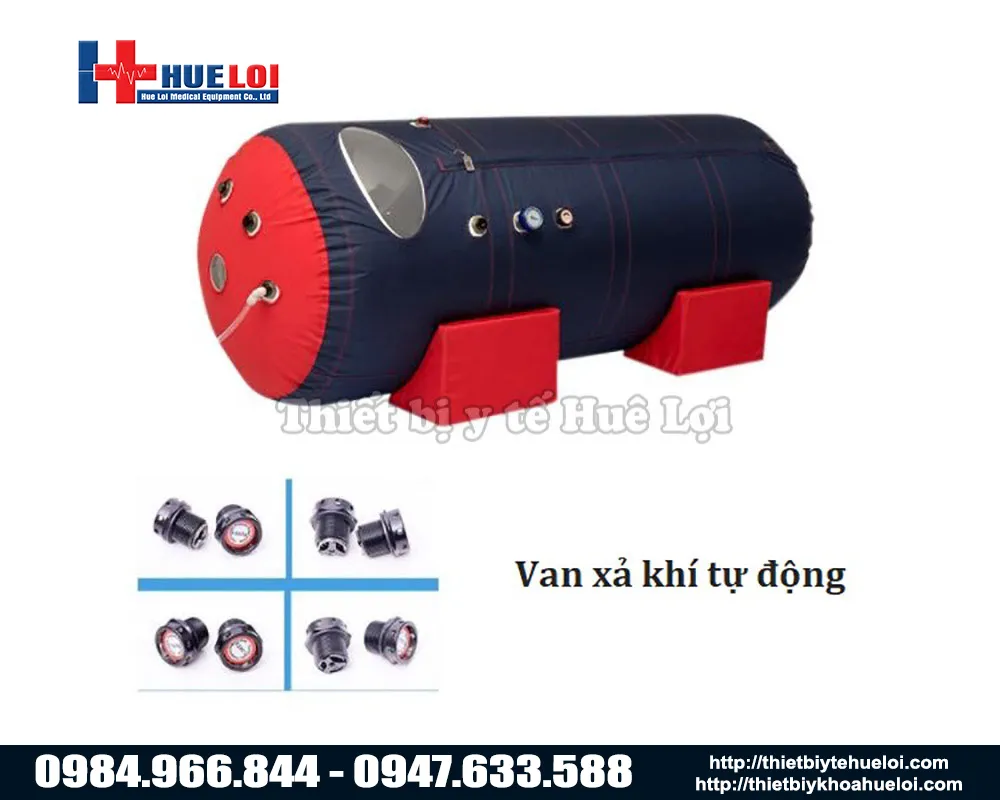 Van xả khí và đồng hồ đo áp suất khí oxy cao áp bên trong buồng