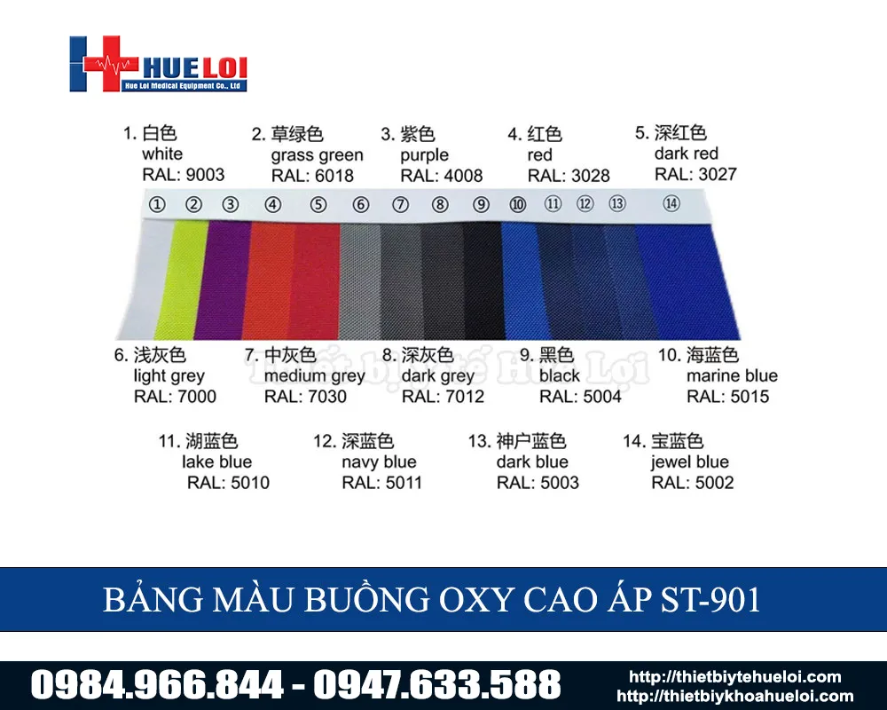 Bảng lựa chọn màu sắc buồng oxi cao áp